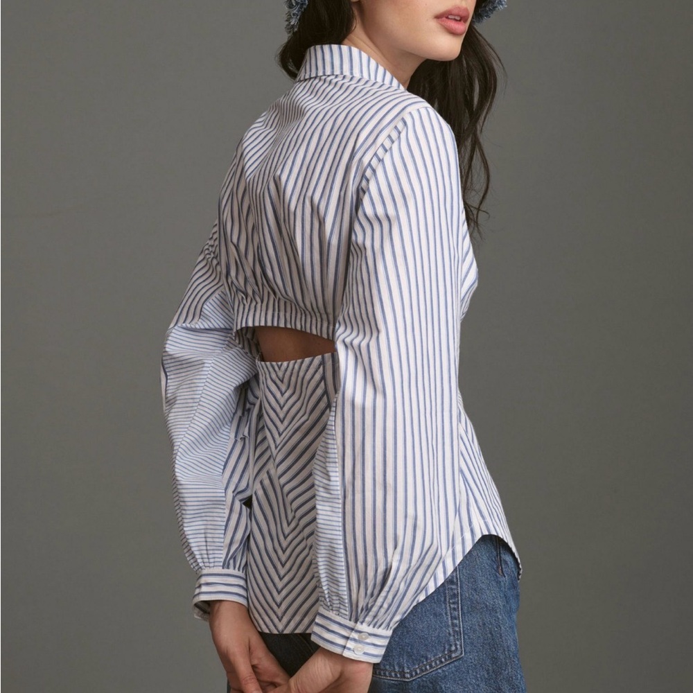 New Maeve by Anthropologie Stripped Cotton Cut Out Top Large - Picture 2 of 12
